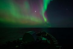 The Northern Lights pass overhead as HMCS Charlottetown transits to Iceland across the North Sea, during EX STEADFAST DEFENDER 24, on 03 March 2024Photo by: Pte Brendan Gamache, Canadian Armed Forces Photo